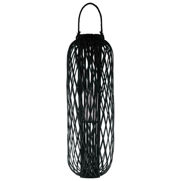Urban Trends Collection 47.25 in. Bamboo Round Lantern w/Braided Rope Lip & Handle, Hurricane Candle Holder Coated, Black 16550